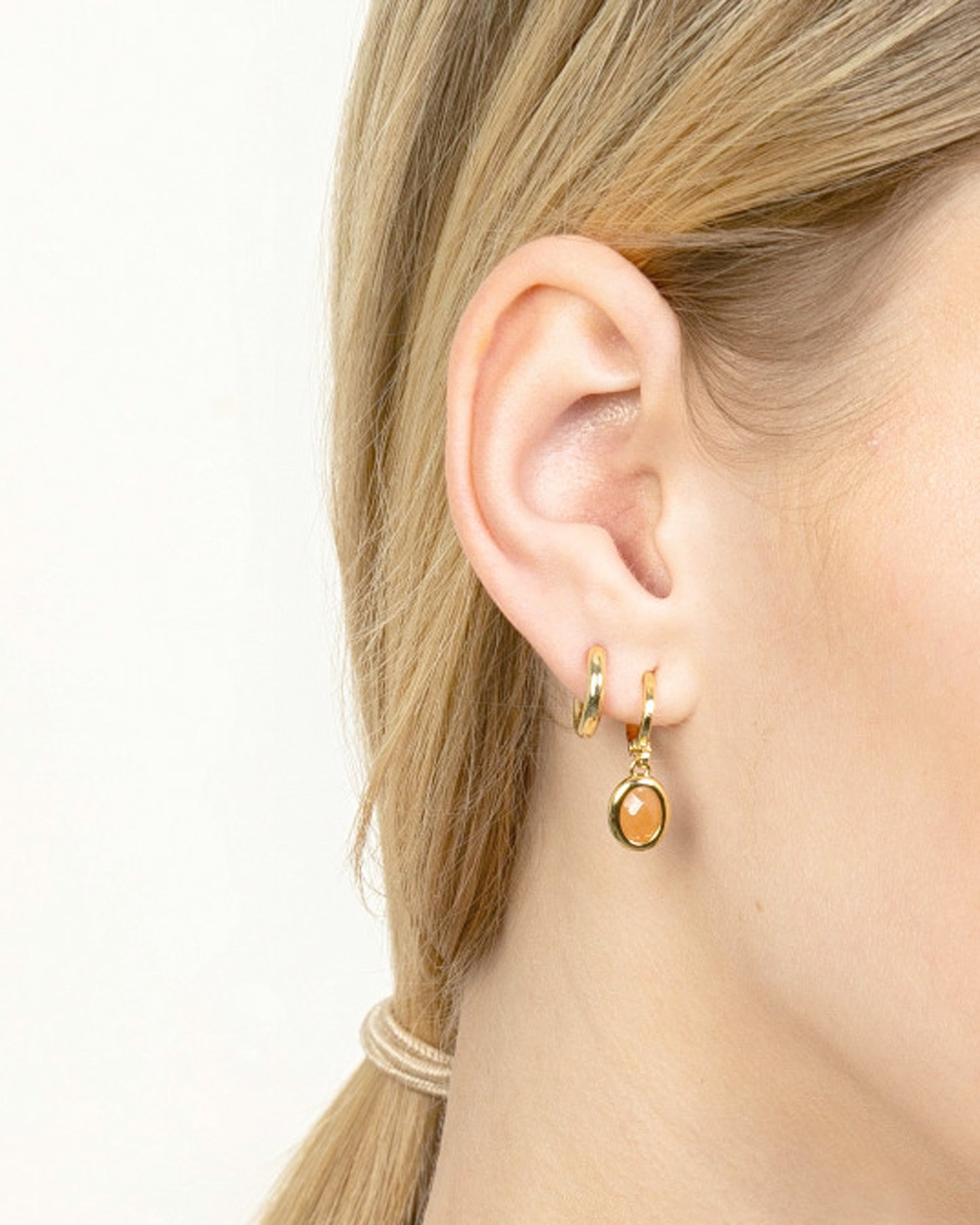 GEMSTONE DROP HUGGIE EARRINGS-Red Aventurine