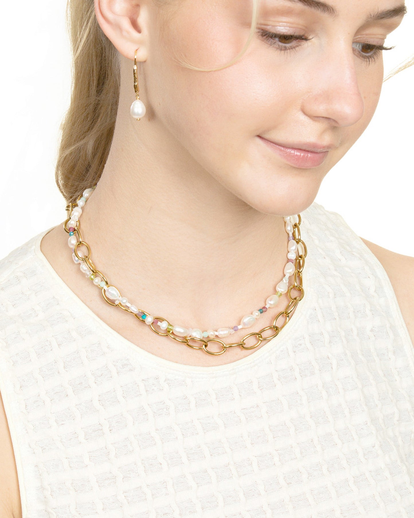 PEARL & MIXED GEM BEADED NECKLACE