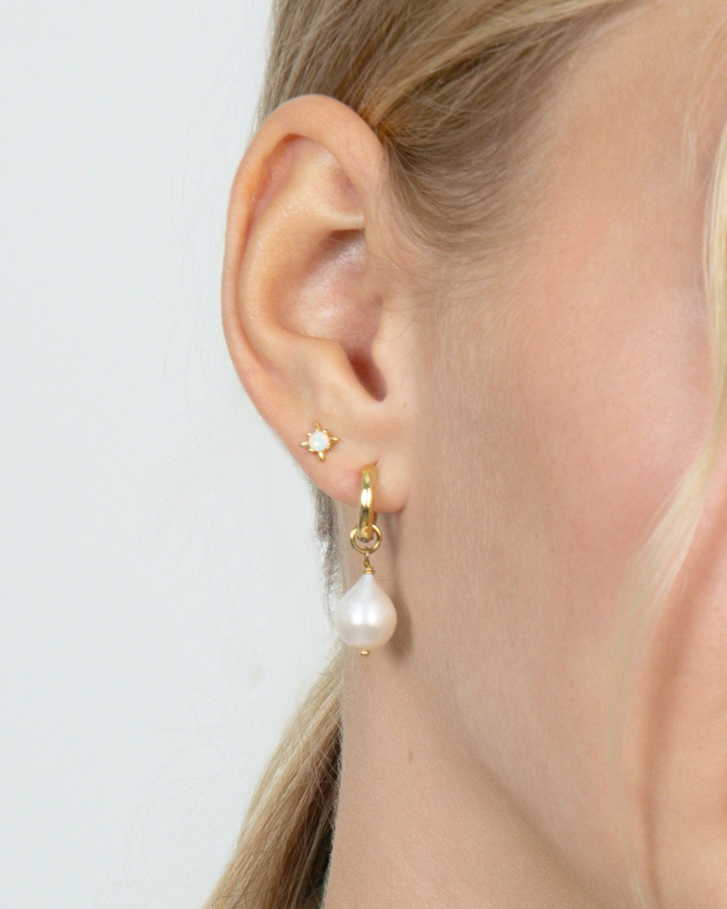 PEARL DROP HUGGIE EARRINGS