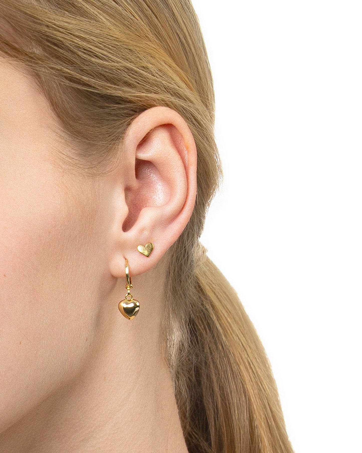 PUFFED HEART DROP HOOP EARRINGS