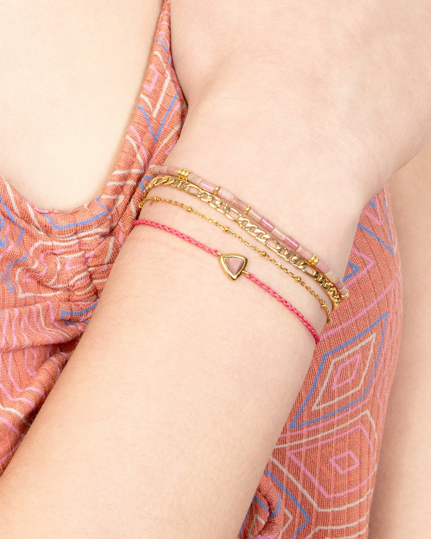 GEMSTONE CORD BRACELET-Rhodonite