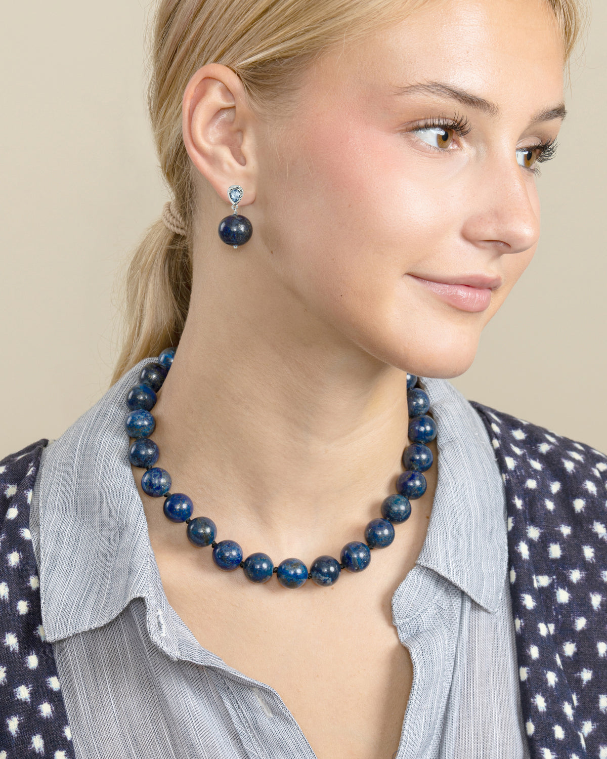 GEMSTONE BEAD NECKLACE-Lapis Lazuli