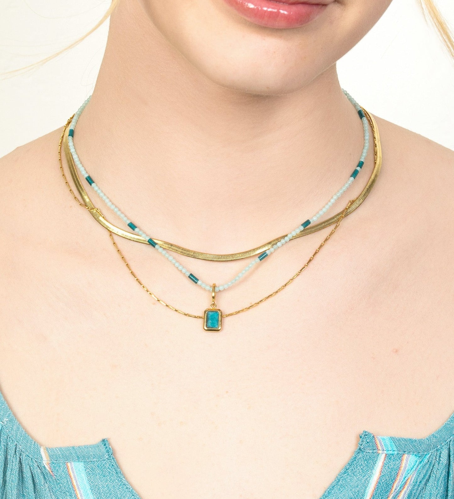 HERRINGBONE & BARLEYCORN CHAIN LAYERED NECKLACE