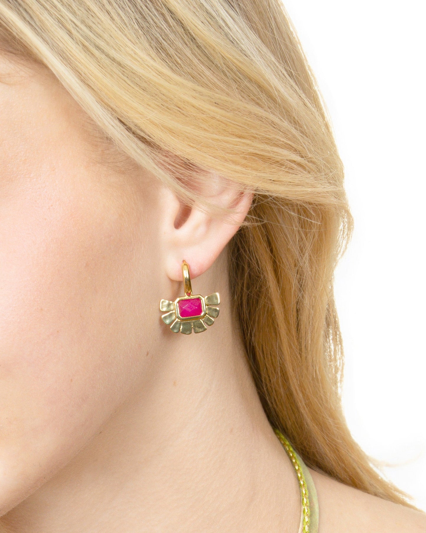 PINK ZEST FAN FLOWER HUGGIE HOOPS