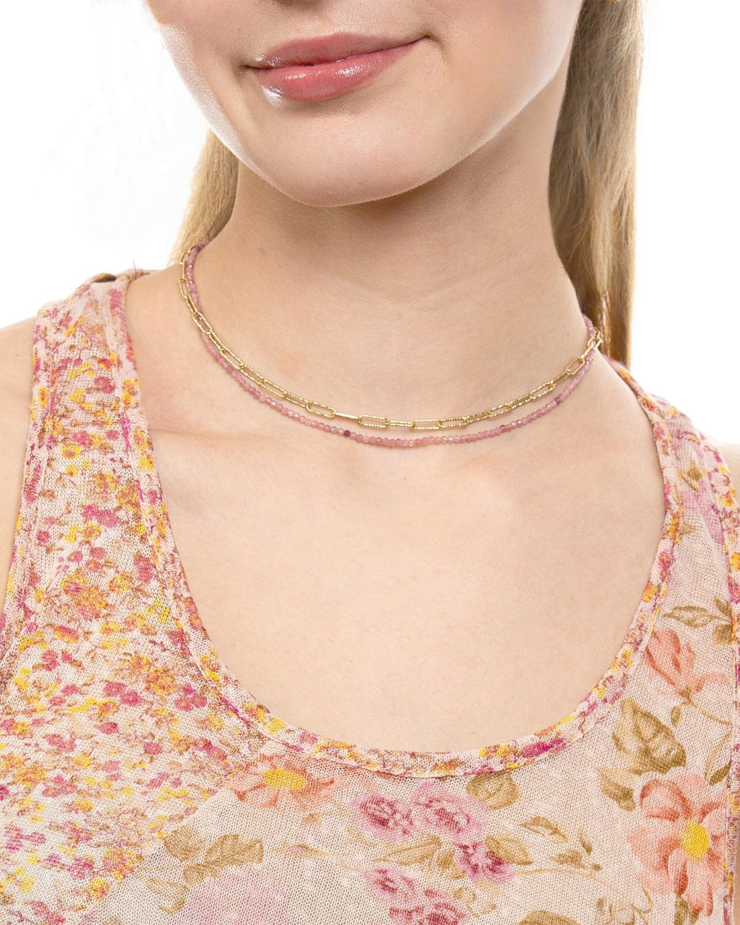 MINI PINK TOURMALINE BEADED NECKLACE
