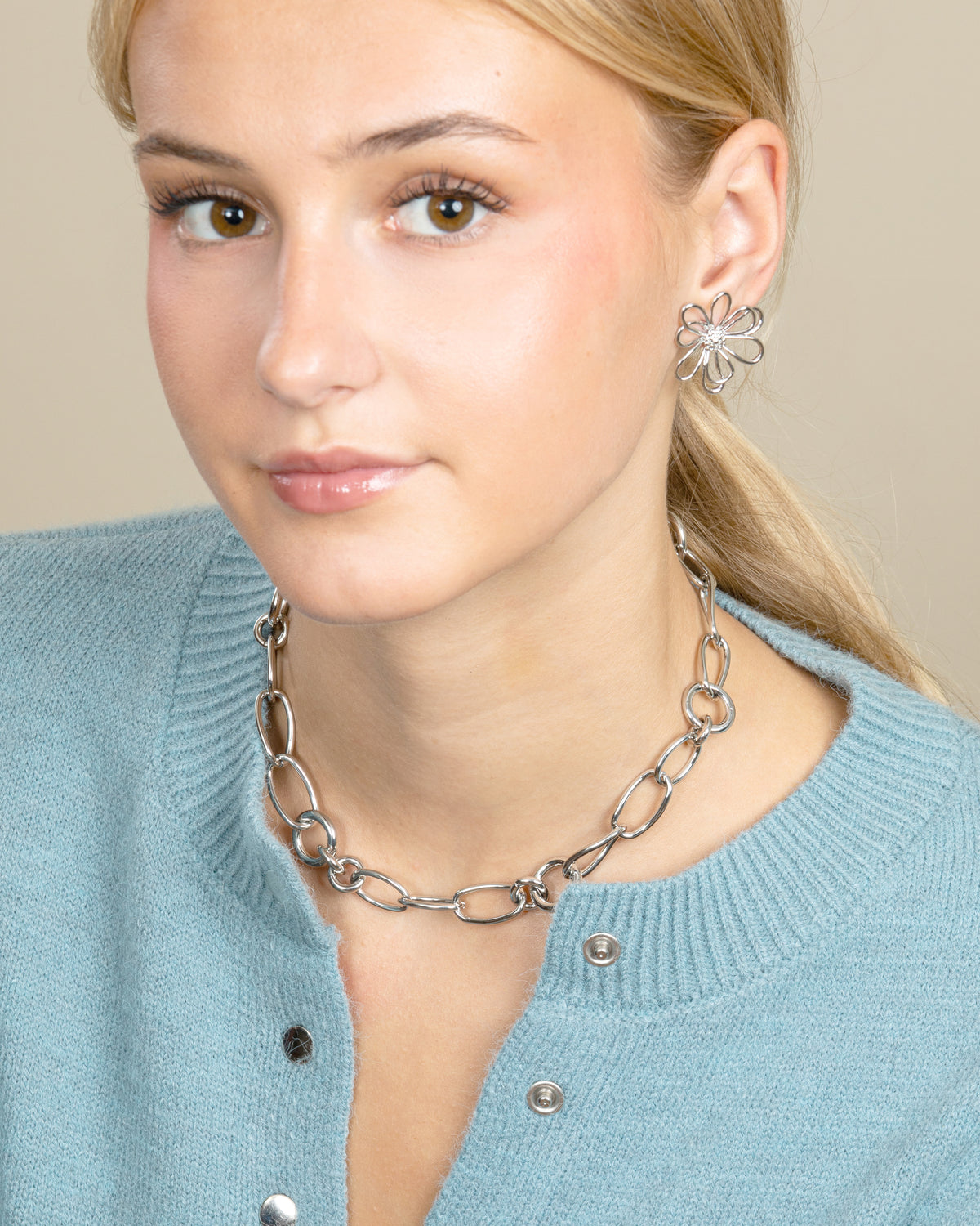 MIXED LINK CHAIN NECKLACE-Platinum