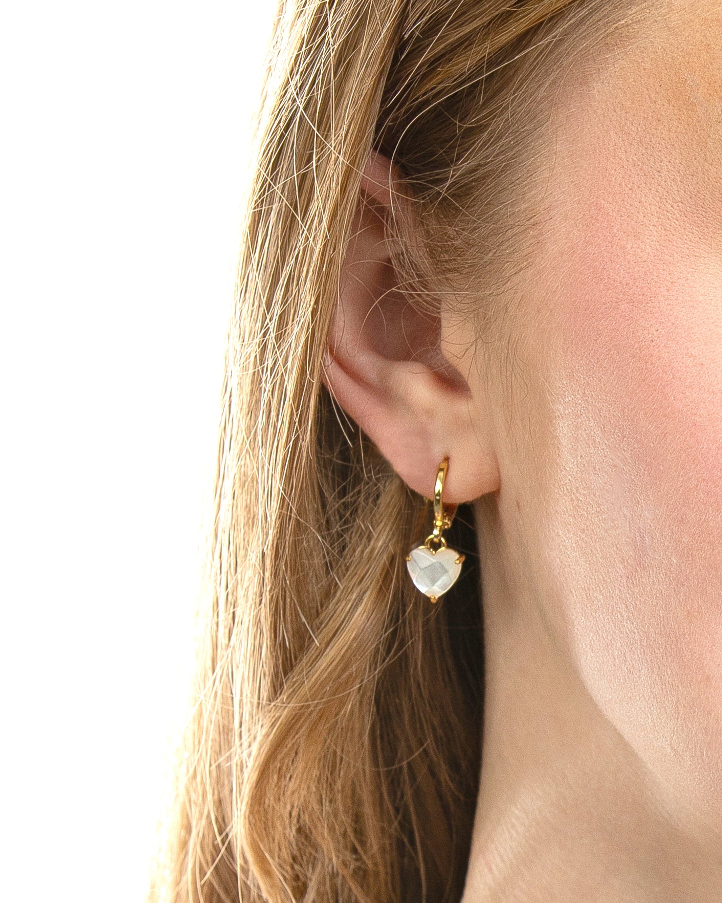 FACETED MOP HEART DROP EARRINGS
