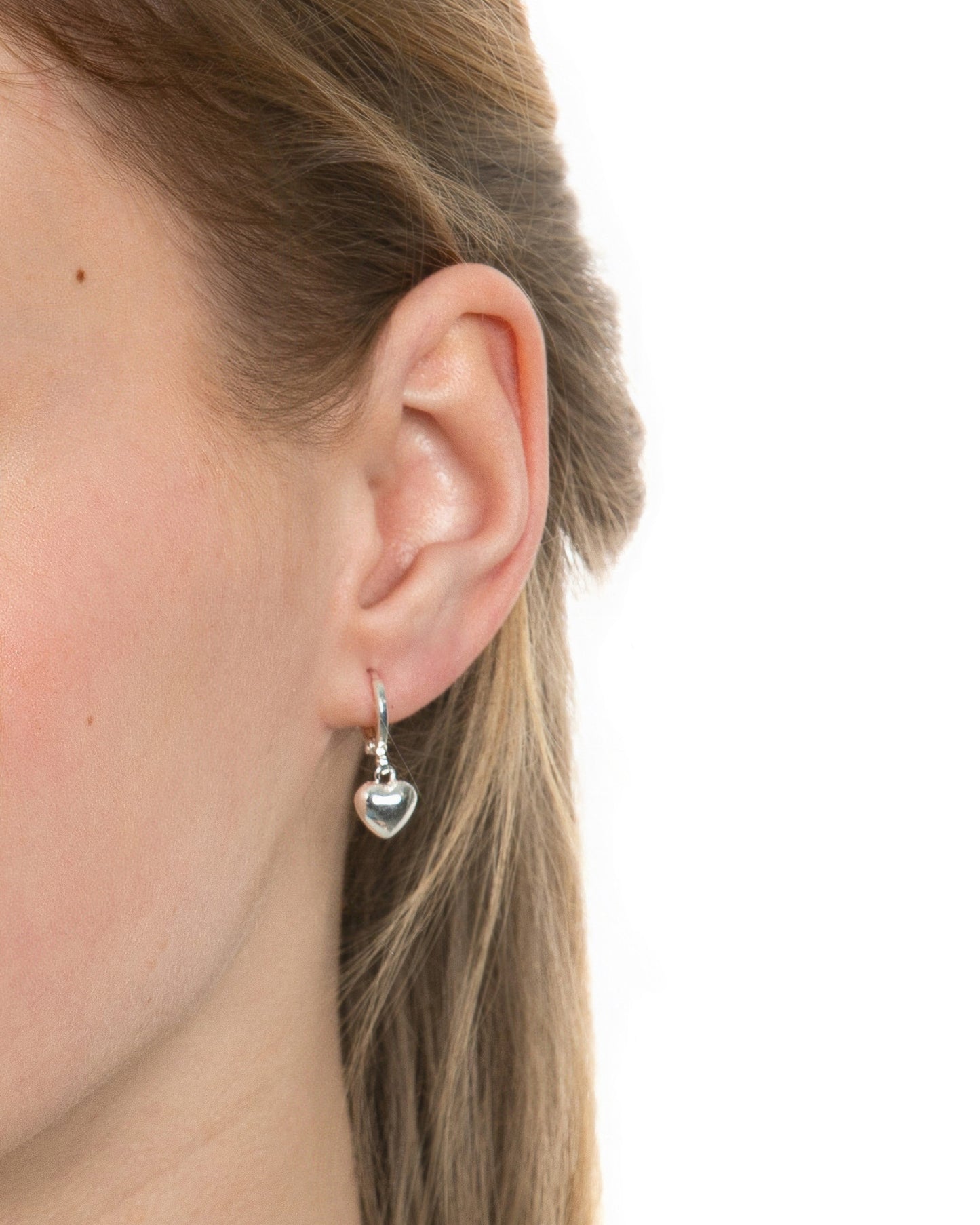 PUFFED HEART DROP HOOP EARRINGS