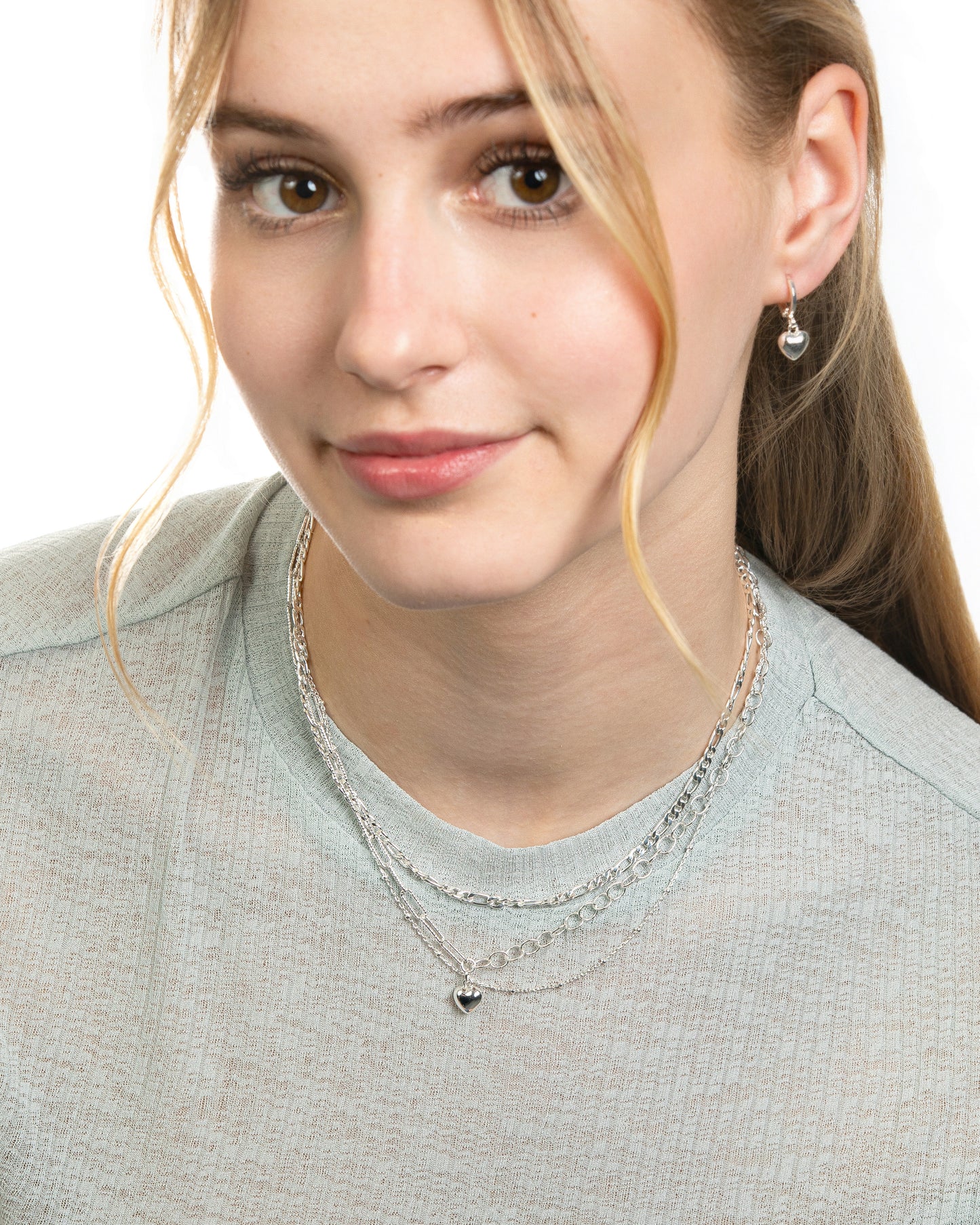 PUFFED HEART DROP HOOP EARRINGS