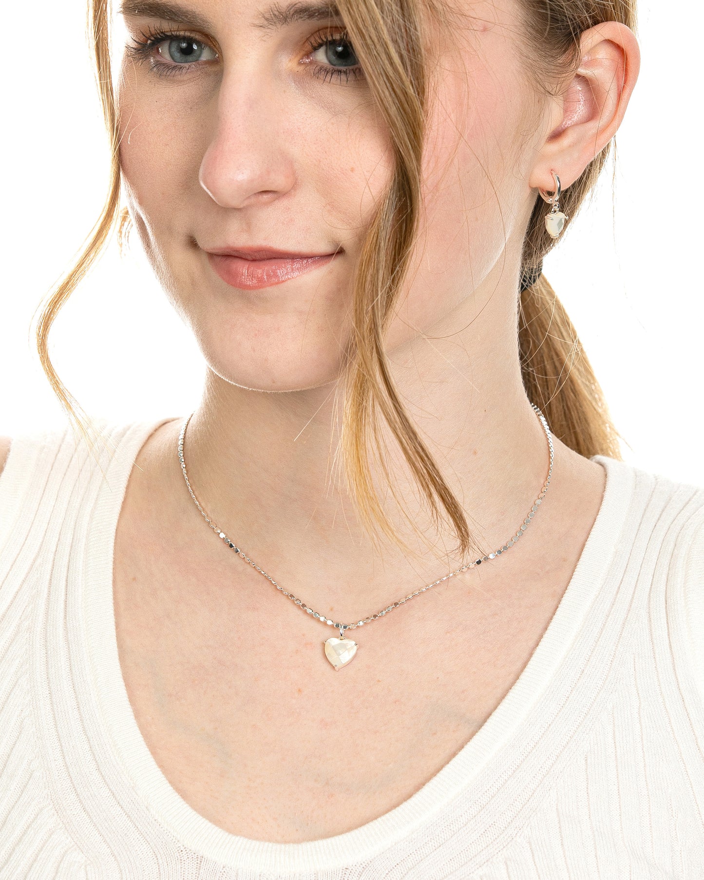 FACETED MOP HEART CHARM NECKLACE