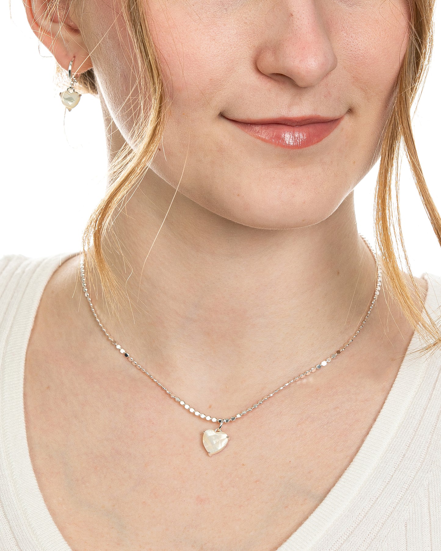 FACETED MOP HEART CHARM NECKLACE