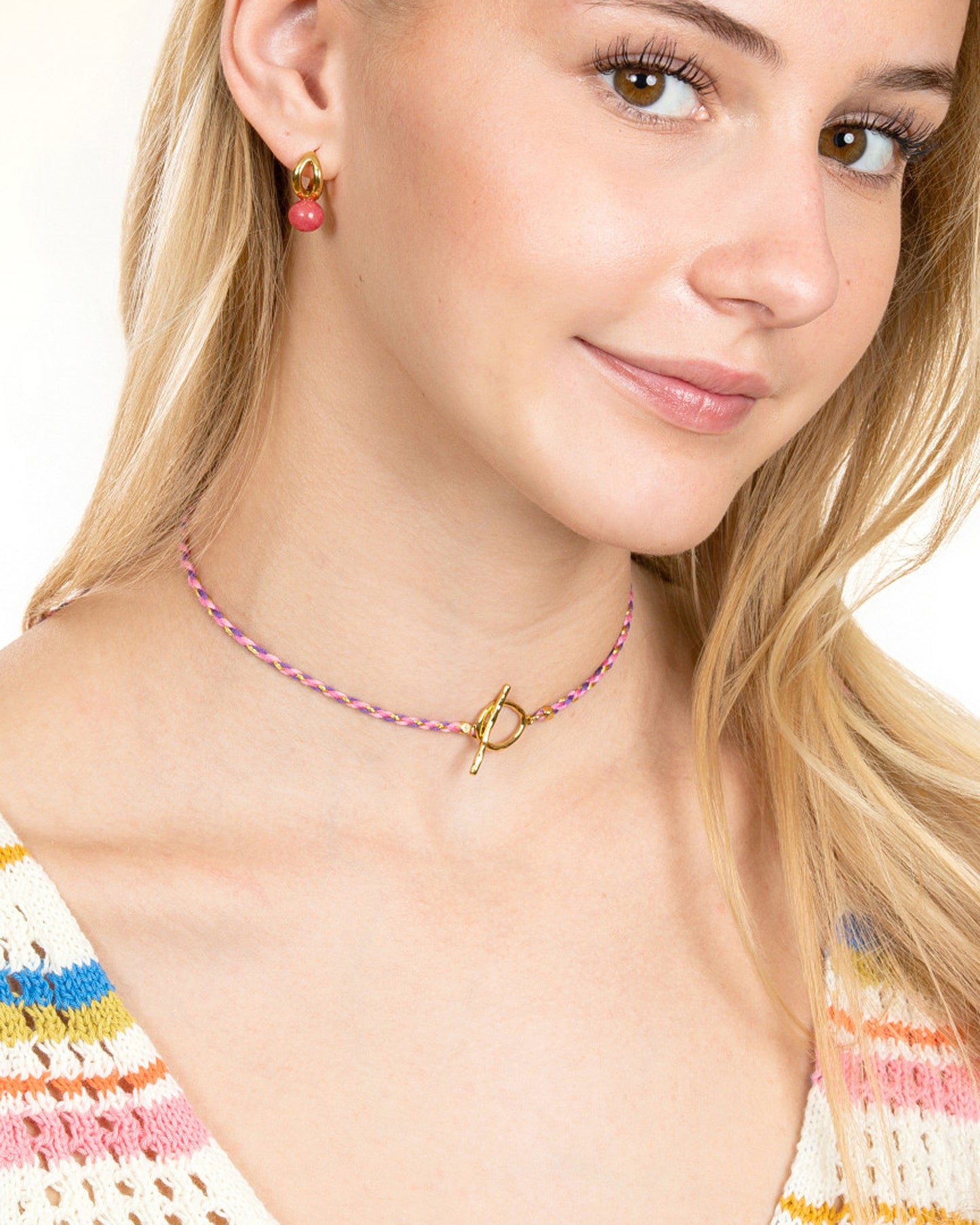 HAND-BRAIDED CORD TOGGLE NECKLACE-Orchid Blush