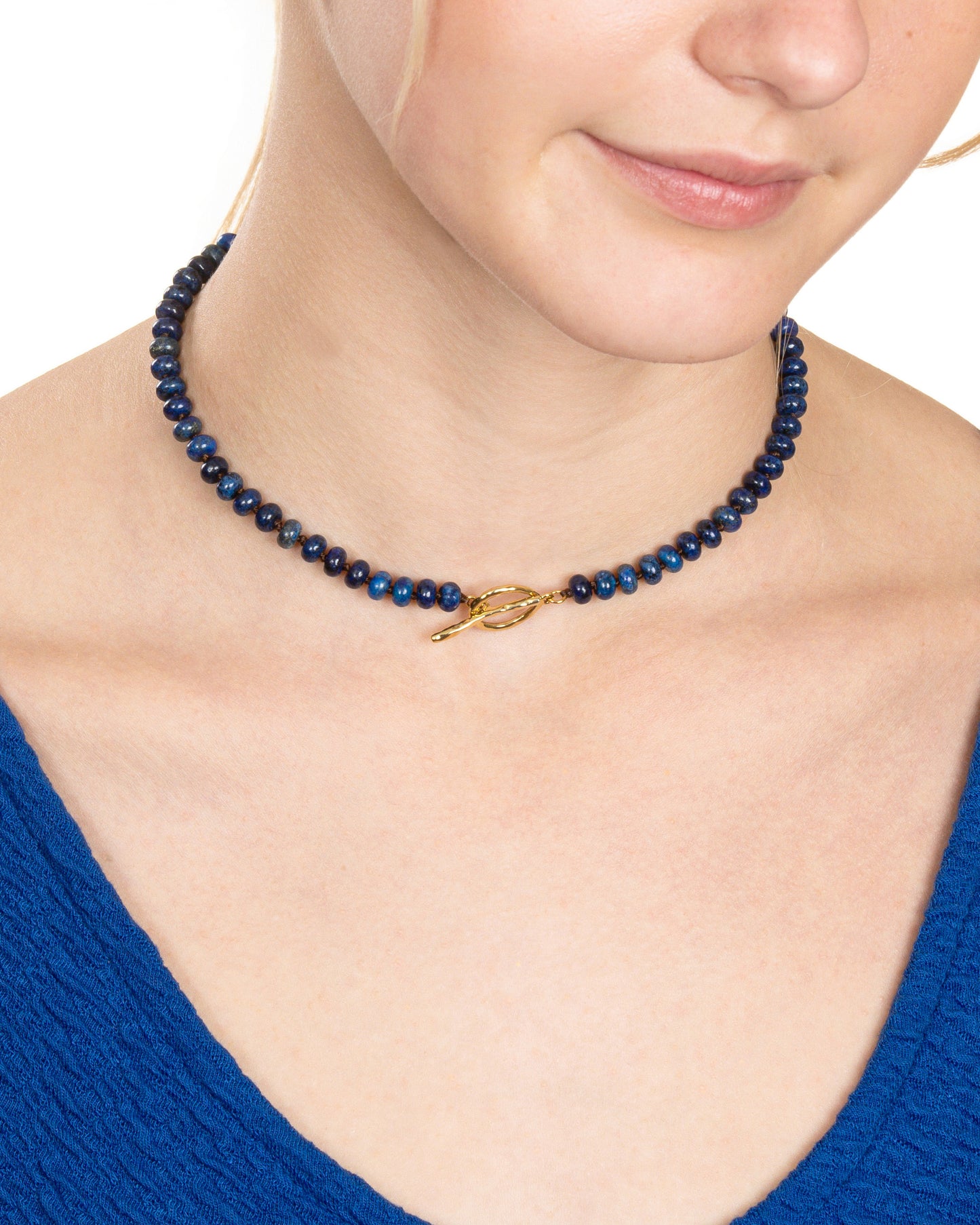 LAPIS BEADED NECKLACE WITH MIDNIGHT SUN CLIP-ON CHARM