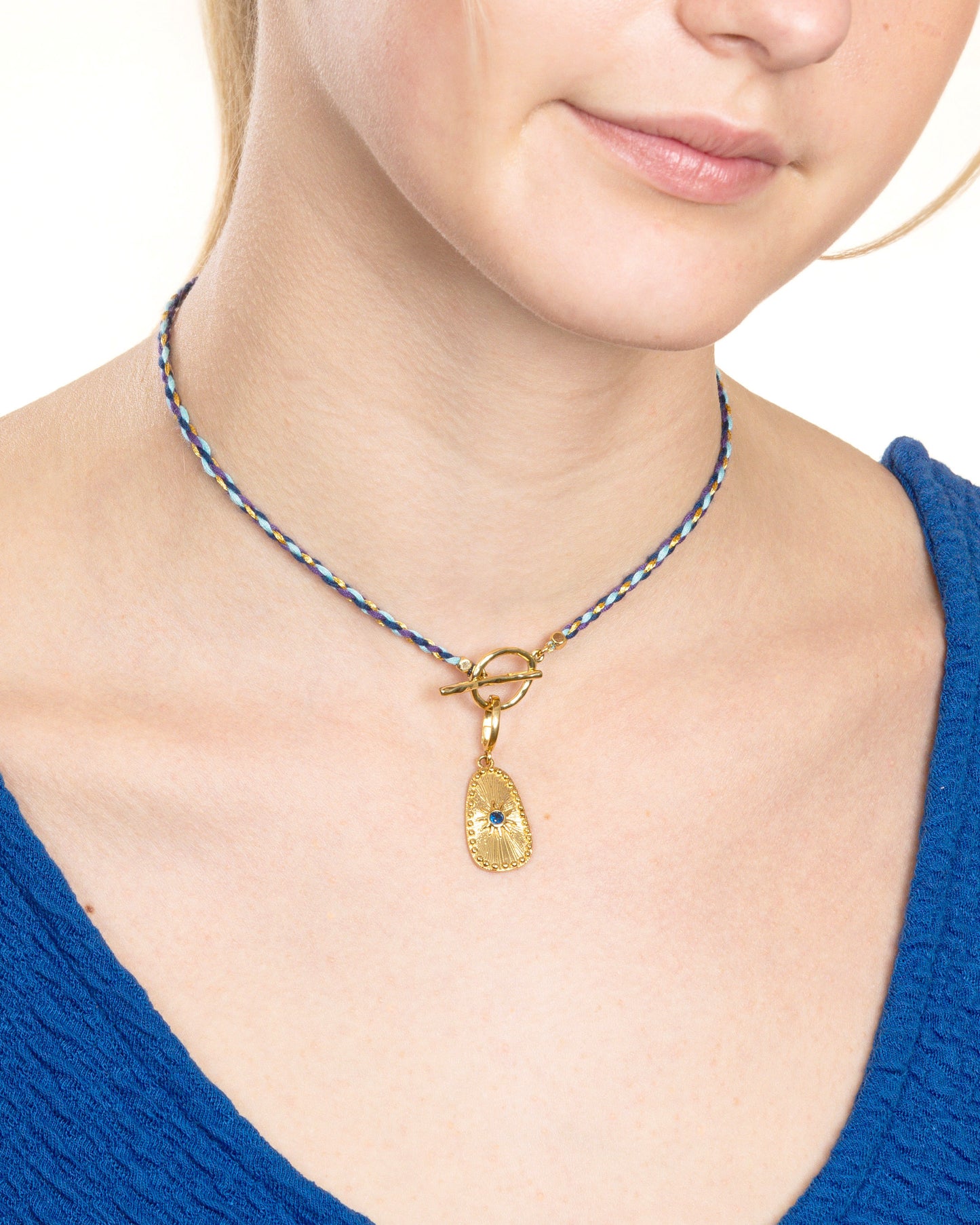 HAND-BRAIDED CORD TOGGLE NECKLACE-Ocean Glow