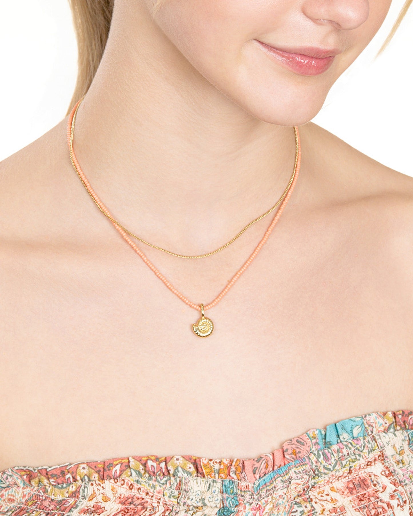 PEACH CORAL NAUTILUS NECKLACE