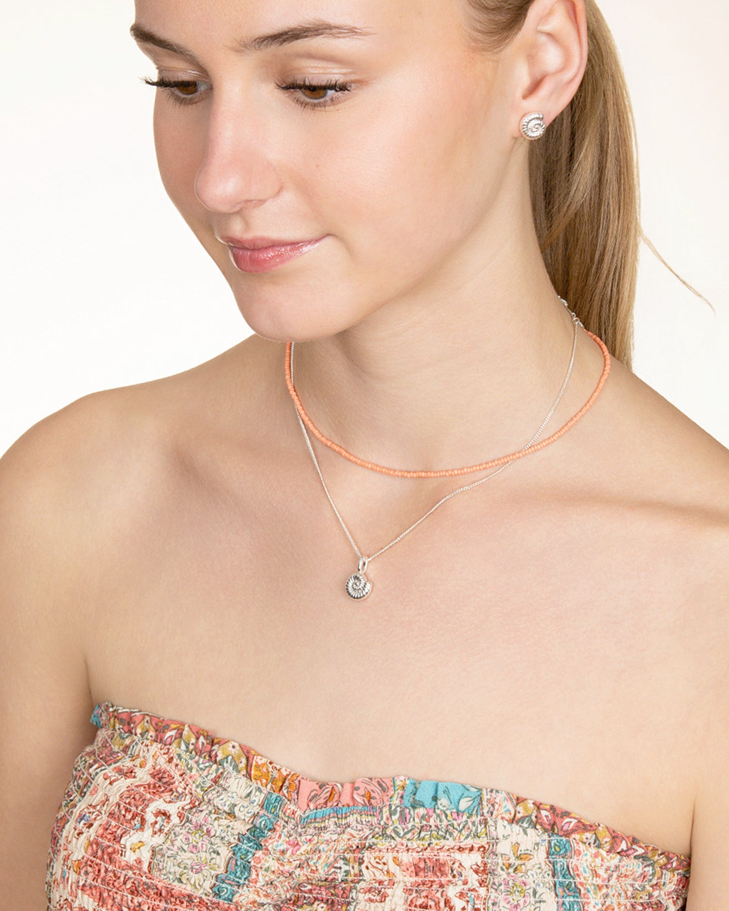 PEACH CORAL NAUTILUS NECKLACE