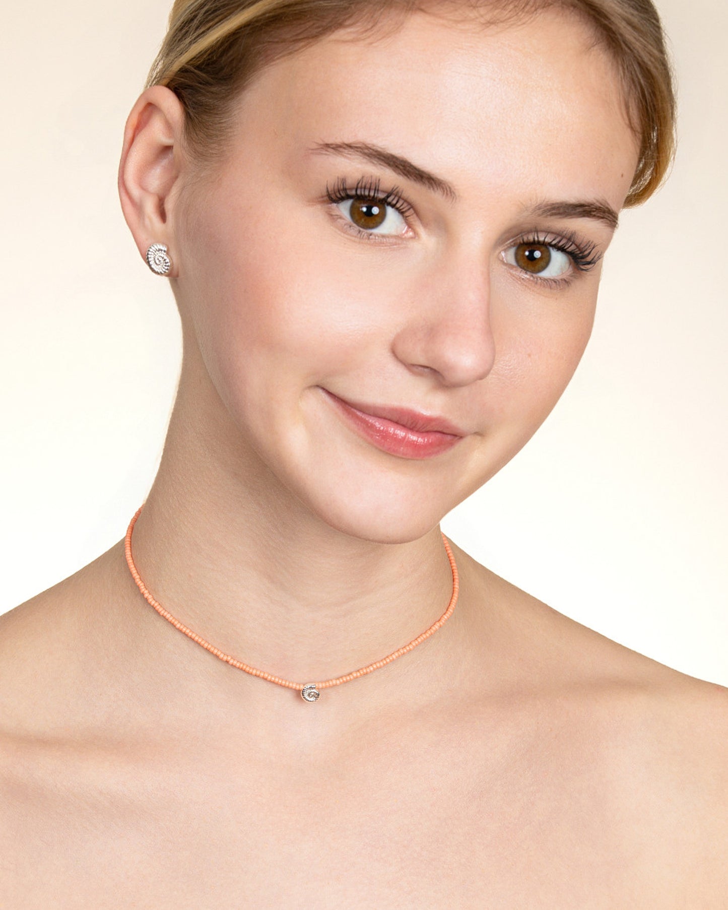 PEACH CORAL NAUTILUS BEADED CHOKER