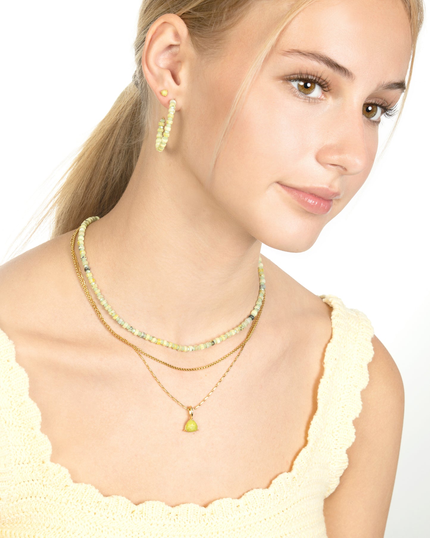 GREENERY BEADED CHARM HOLDER NECKLACE