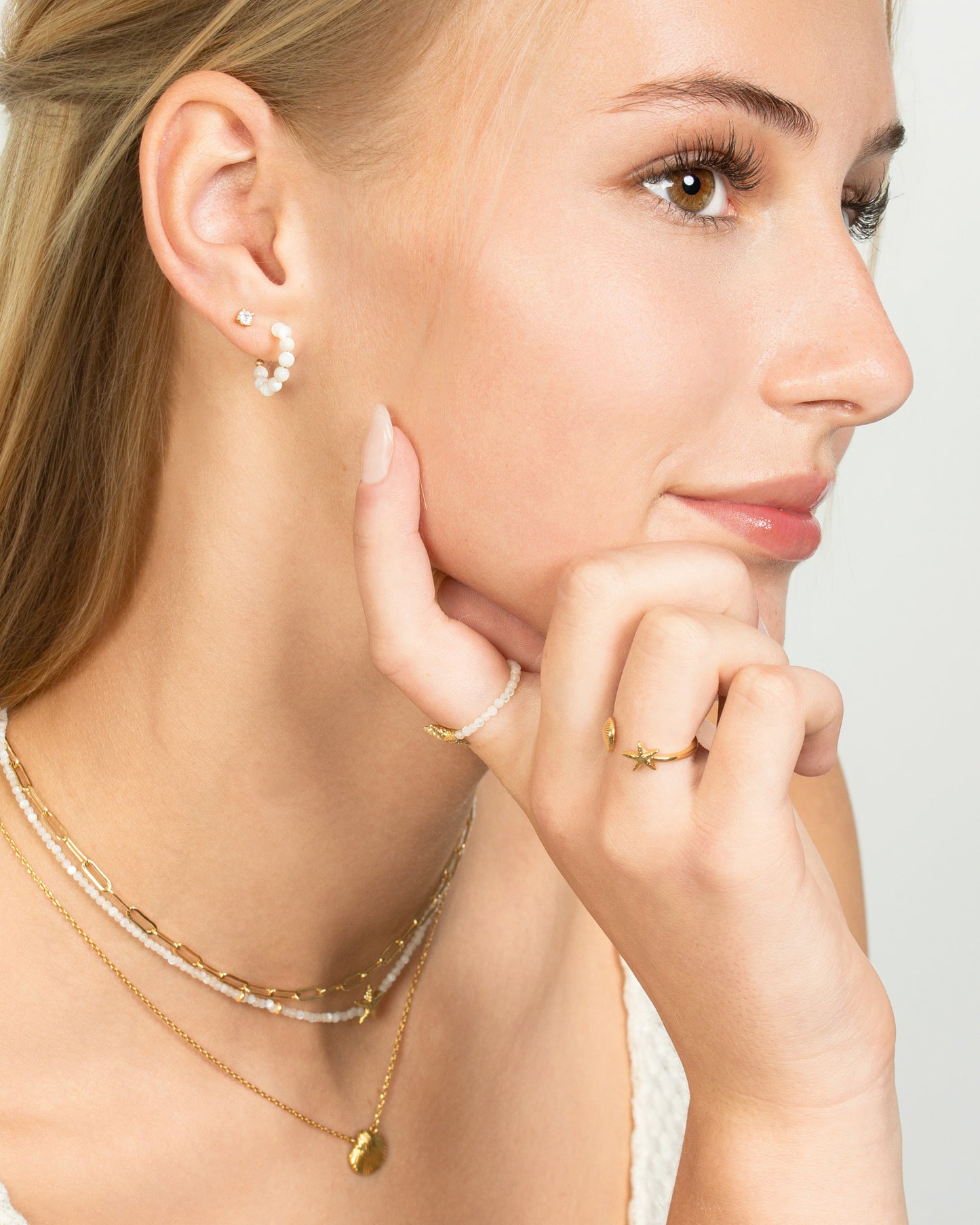 MOP BEADED HOOP EARRINGS SET