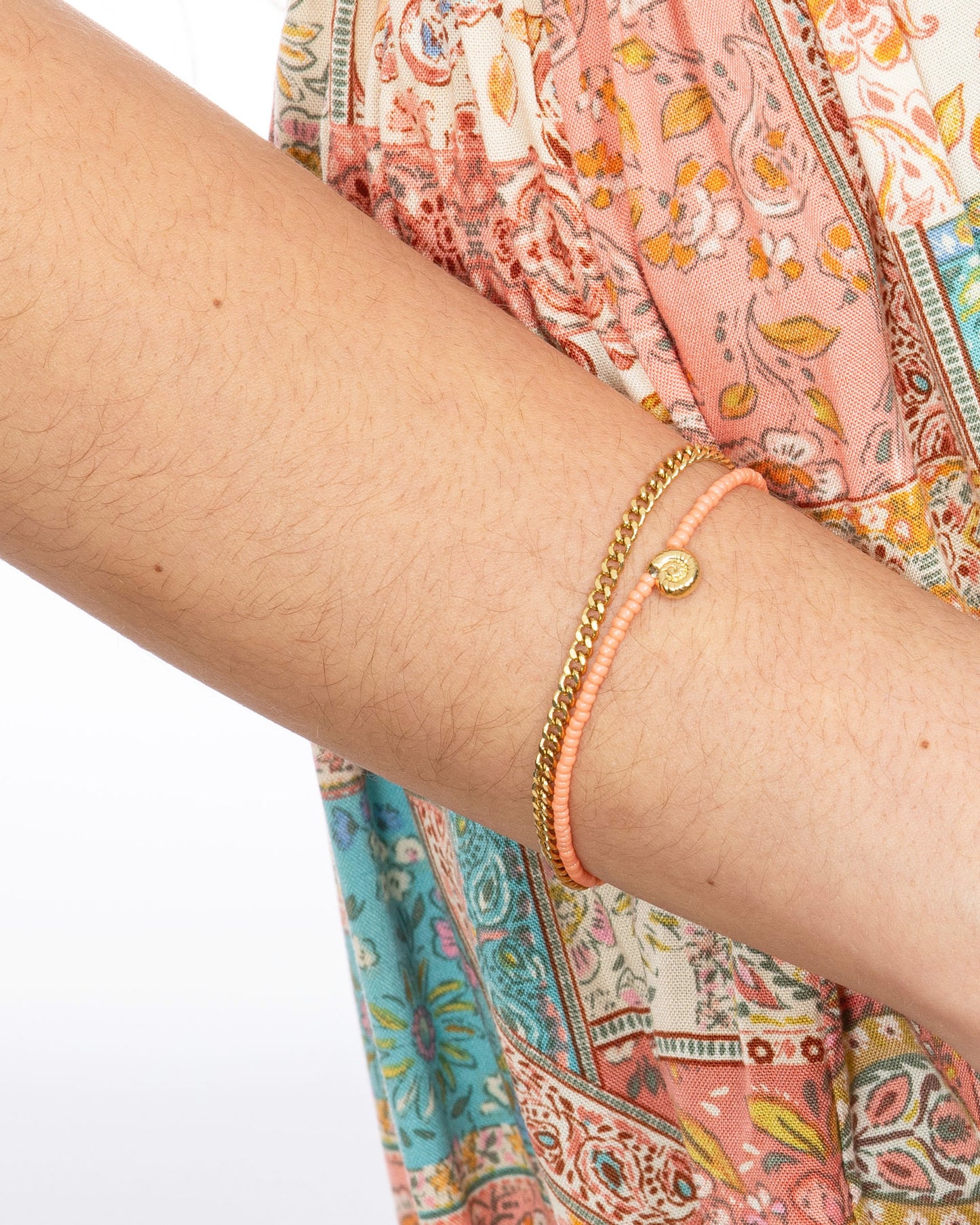 PEACH CORAL NAUTILUS BRACELET SET