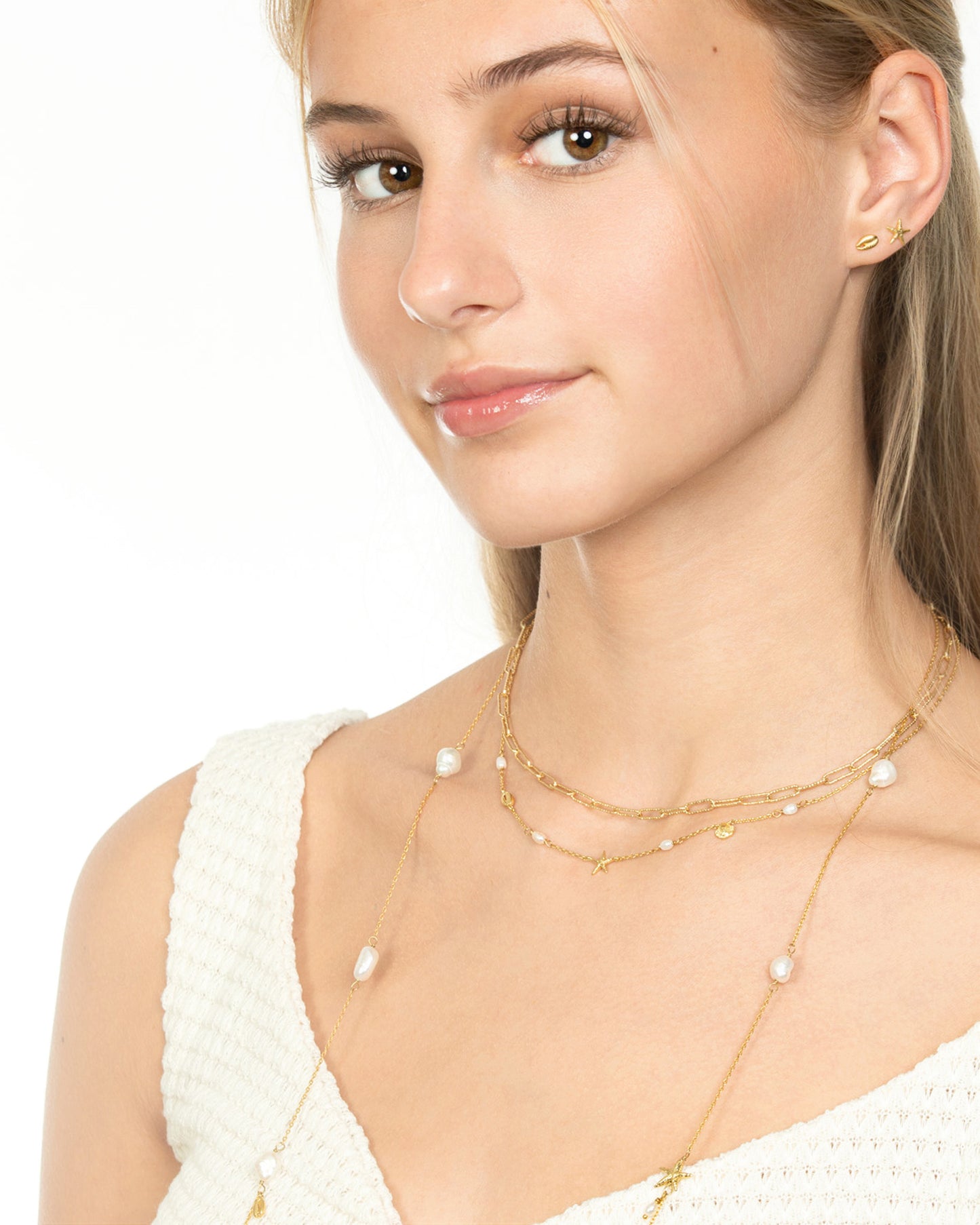 SEASIDE PEARL CHARM LONG NECKLACE