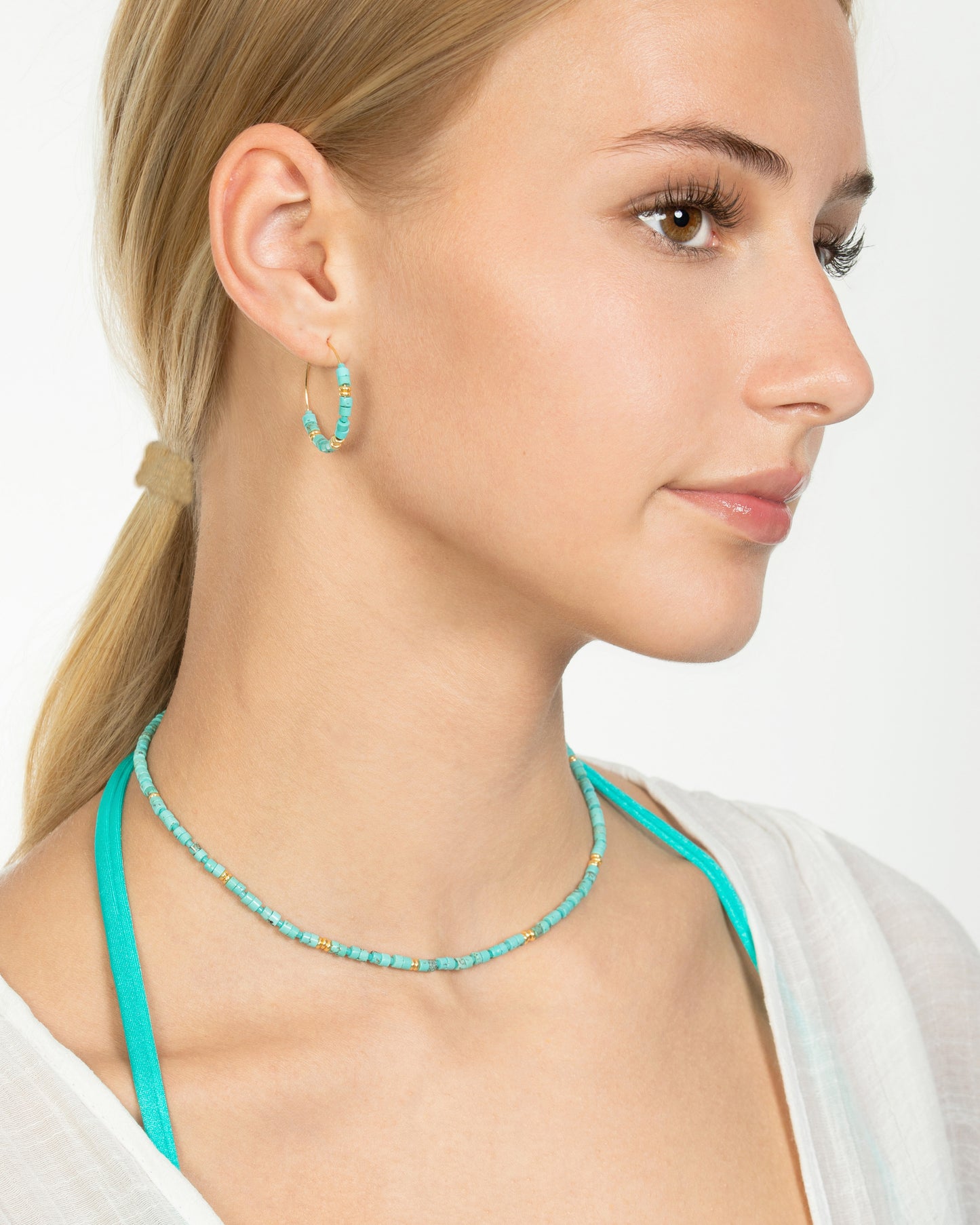 TURQUOISE BEADED HOOP EARRINGS