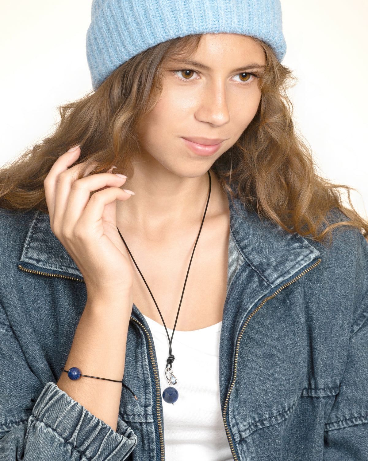 GEMSTONE CHARM CORD NECKLACE-Lapis Lazuli