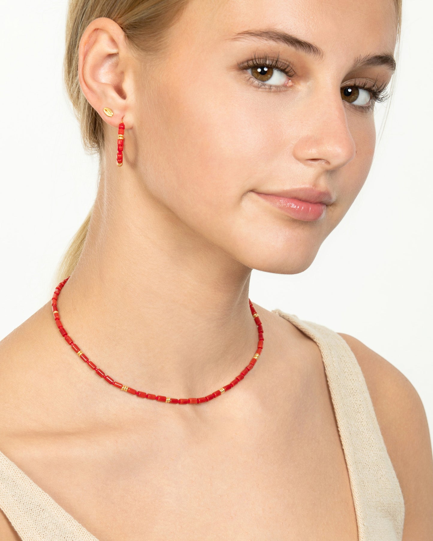 RED CORAL BEADED NECKLACE
