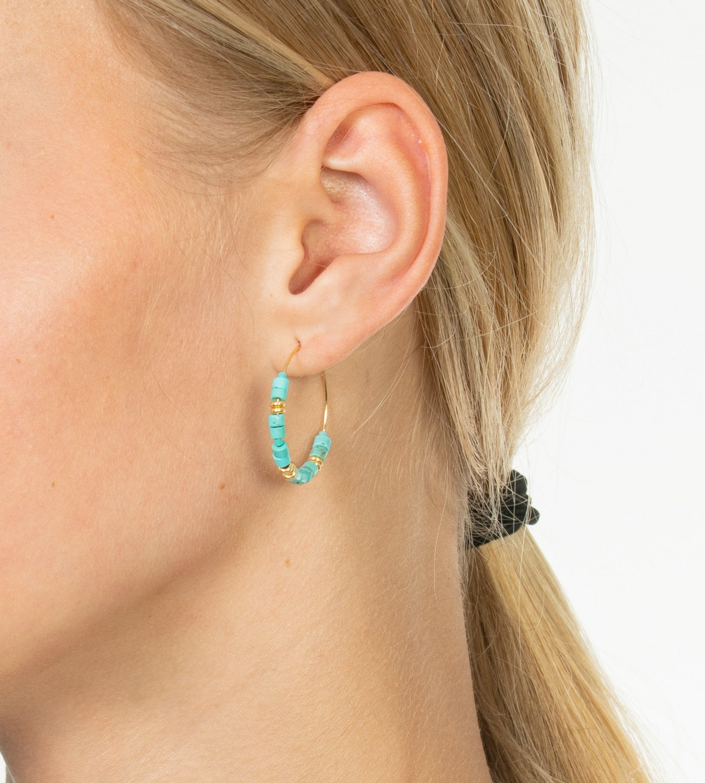 TURQUOISE BEADED HOOP EARRINGS